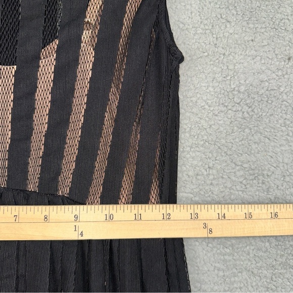 Tracy Reese Evening Dress Womens 4 Black Pleated Illusion Striped Knit Maxi - Picture 8 of 10